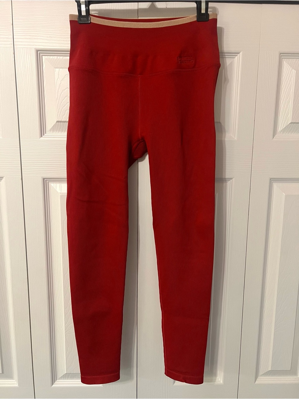 Spiritual Gangster ribbed Brick Red Leggings Tan Trim Size Medium Self Love - Picture 2 of 10